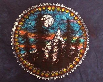 2xl. Blue tree silhouette batik t shirt