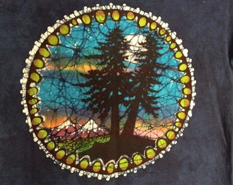 Lg. Blue tree silhouette batik t shirt