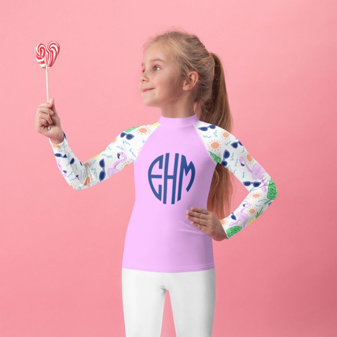 Let's Flamingle Monogrammed Kids Rash Guard Beach Rash Guard for Kids