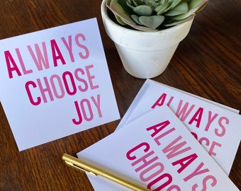 Notecards, pink note cards, thank you cards, always choose joy notecards,