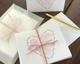 Inspirational Notecards, Always Choose Joy, Watercolor Heart, Set of 6