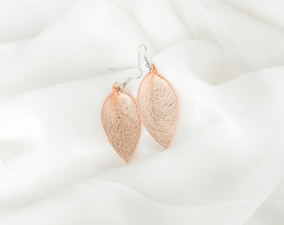Rose Gold Small Leather Earrings. Handmade Jewelry.