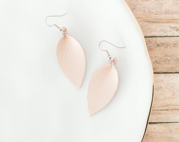 Neutral Small Leather Earrings in Nude or Brown