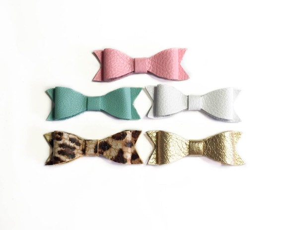 Small Leather no Slip baby bows, set of five