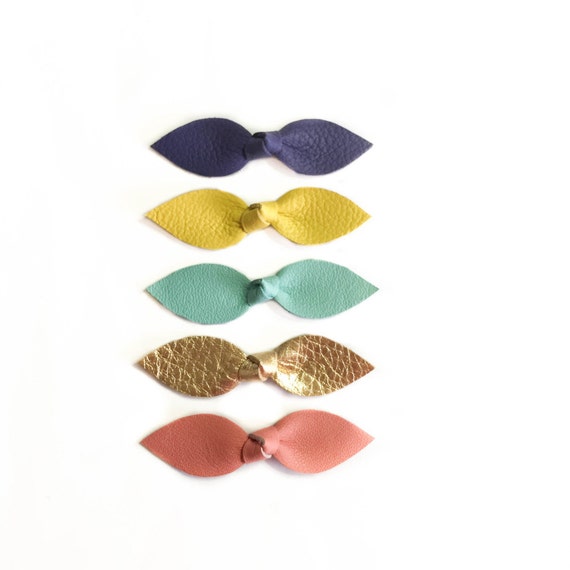 Leather Knot hair clips for girls Set of five