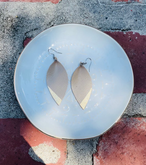 Tan Leather earrings with hand painted gold edge