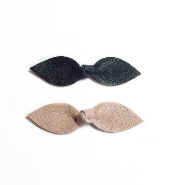 Baby Leather Knot Hair clips in black and Nude