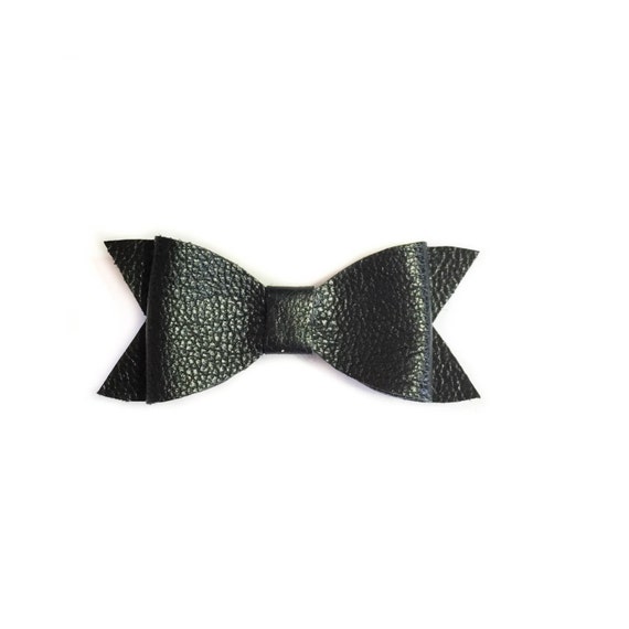 3" Black Leather Hair Bow