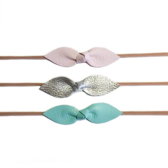 Leather Knot bows on nylon headbands or hair clips