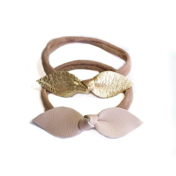 Baby Leather Headbands in gold and blush nude