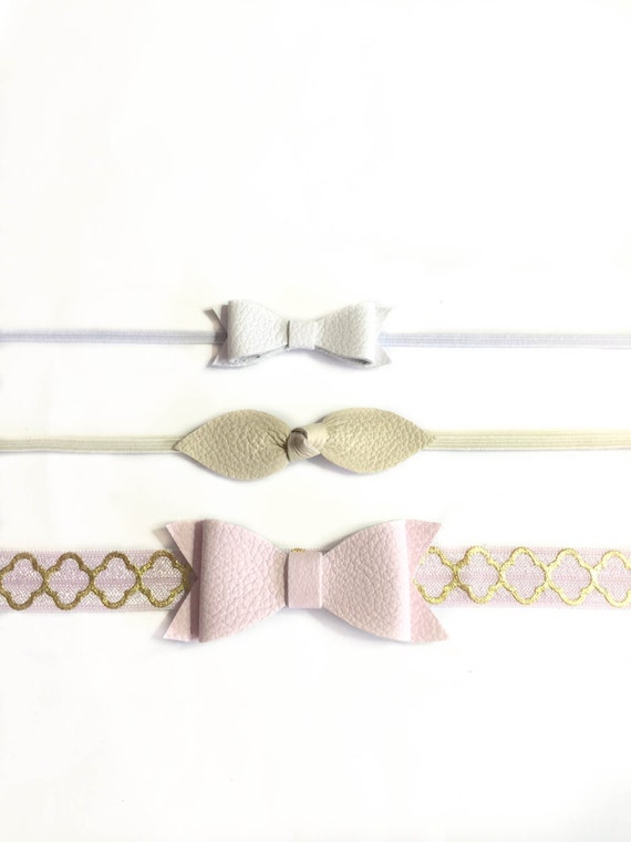 Baby Headbands, newborn headbands, baby pink bow, white baby headband, ivory bow, leather bows, headbands, newborn, baby girl accessories