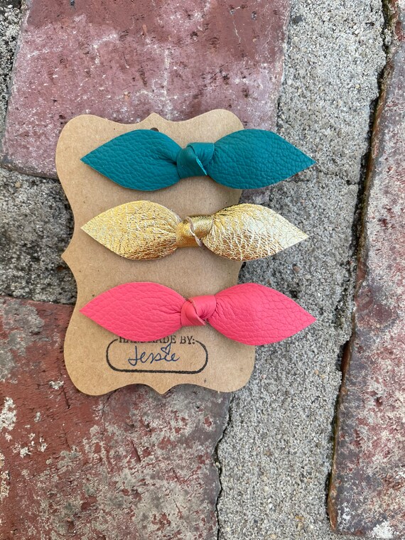 Leather Knot Hair clips, set of three