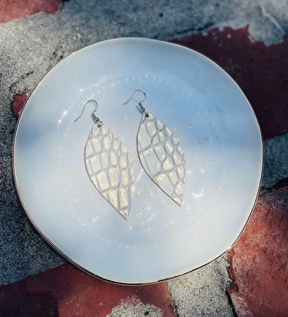 Alligator and gold print leather earrings