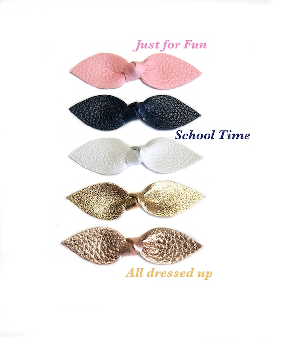 Knot hair ties, baby girl gift, girl hair bows, leather bows, fourjaysbows, pink white gold and rose gold bows, school bows, hair clips