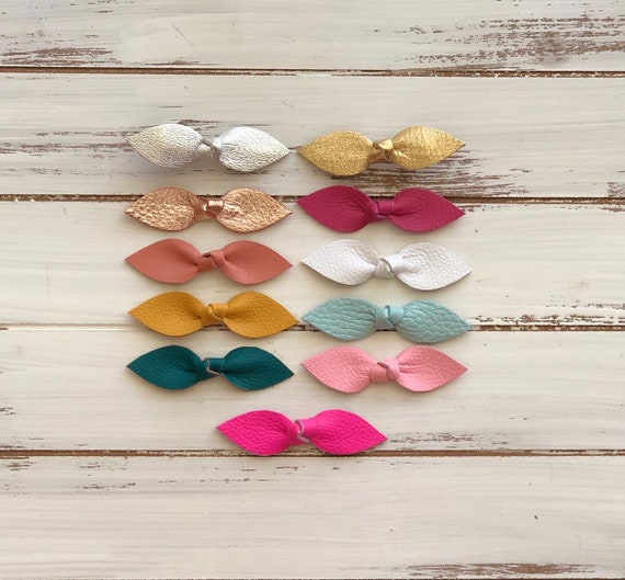 Leather knot hair bows, birthday gifts for her, girls hair bows, leather hair ties, pink hair bow, hair accessories for girls, handmade bows