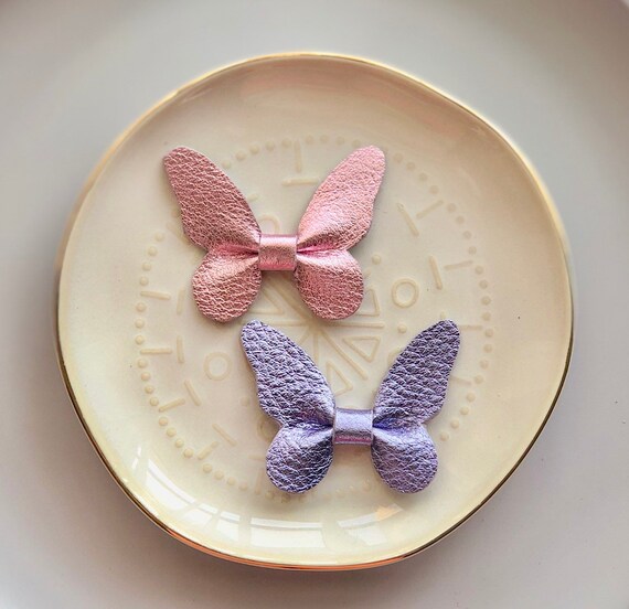 Pink And Purple Butterfly Hair Clip Leather Hair Bows Etsy