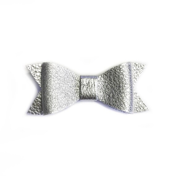 Baby silver leather hair bow