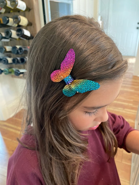 Rainbow Butterfly Leather hair bow