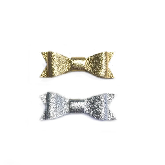 Mini Leather Hair Bows in silver and gold