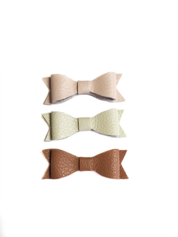 Mini Leather neutral Bow Set: nude, ivory and caramel