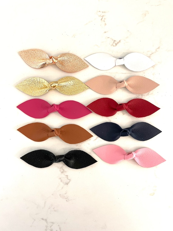 Extra Large Leather knot bows on French barrette. Your choice of color.