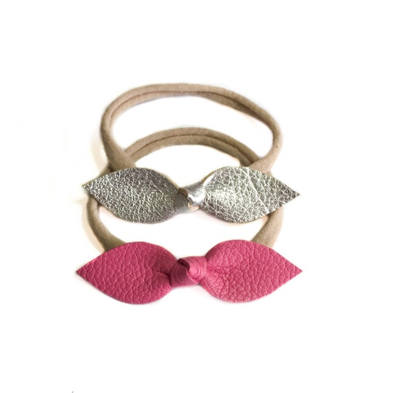 Soft baby nylon headbands in silver and fushia