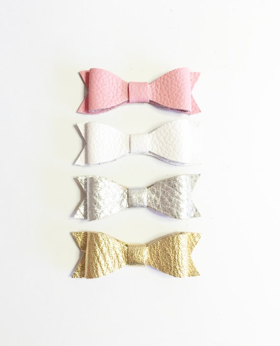 Baby Girl Leather Hair bows: pink, gold, silver and white