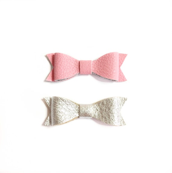 Pink and silver baby bows- set of 2