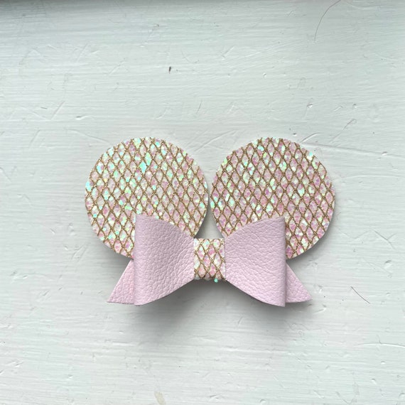 Pink Minnie Mouse leather hair clip with glitter ears