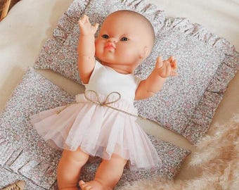 Handmade Ballerina Outfit for Miniland 38cm & Minikane 34cm Dolls, Cotton Doll Leotard and Tutu