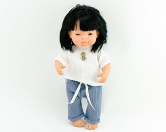 Miniland doll clothes, Miniland boy doll clothes, 38 cm doll pants, 38 cm doll t-shirt, blue doll pants, white t-shirt