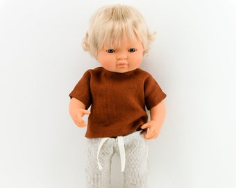 Vêtements de poupée Miniland, vêtements de poupée de 38 cm, vêtements de poupée en lin pour poupées, vêtements de poupée de 15 pouces, chemise de poupée en lin, pantalon de poupée en lin naturel,