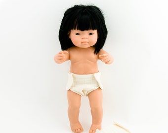 Couches pour poupée Miniland, couches pour poupée miniland, couches pour poupée de 15 pouces, couches pour poupée en mousseline, couches pour poupées unisexes, un ensemble de 2 couches pour poupée