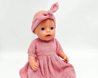 Baby Born poppenjurk, roze gemêleerde jurk of poppenhoofdband, poppenjurk van 42-43 cm, poppenjurk van 17 inch, American Girl-pop, onze generatie,