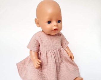 Baby Born doll dress, muslin doll pink dress, 42-43 cm doll dress, 17 inch doll muslin dress, American Gril doll clothes, puppenkleidung