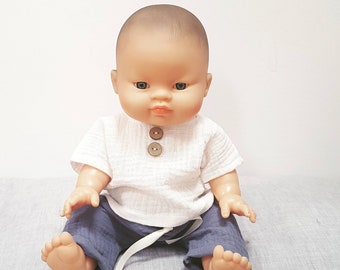 Ropa de muñeca Paola Reina, ropa para boydoll, ropa boydoll, pantalones azules, camiseta ecru, ropa de muñeca de 34 cm, ropa de niño Minikane