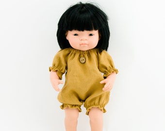 Miniland-poppenkleding, 15-inch poppenkleding, linnen gele romper voor Miniland, Miniland-poppenromper, poppenkleertjes 38 cm
