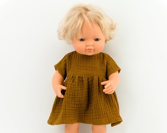 Miniland Puppenkleid 38 cm Puppenkleid, 15 Zoll Puppenkleid, Zimt Puppenkleid, Musselinkleid für Puppen, Weihnachtsgeschenk