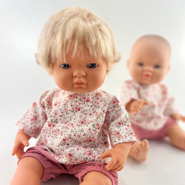 Miniland-Puppenoutfit, geblümte Puppenbluse, rosa Puppenpumphose, 15-Zoll-Puppenset, 38-cm-Puppenoutfit