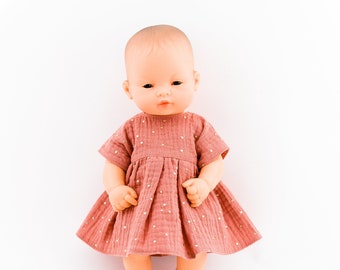 Miniland doll muslin dress, 32 cm doll dress, marsala muslin dress, 12 inch doll dress, christmas gift for kids