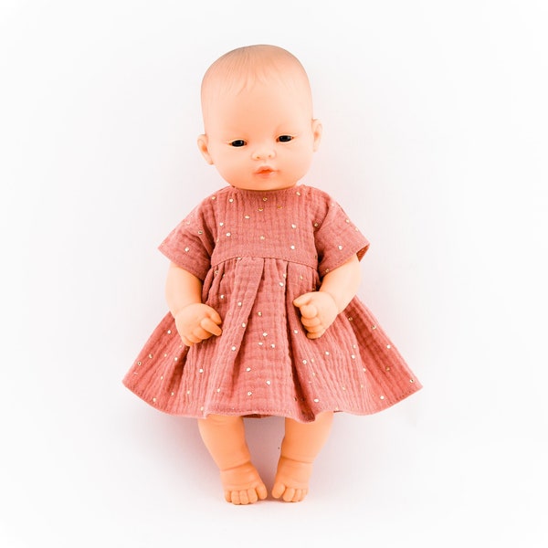 Miniland doll muslin dress, 32 cm doll dress, marsala muslin dress, 12 inch doll dress, christmas gift for kids