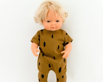 Miniland doll romper, 38 cm doll romper, doll clothes, boy doll clothes, 15 inch Miniland caramel romper , cotton romper for Miniland