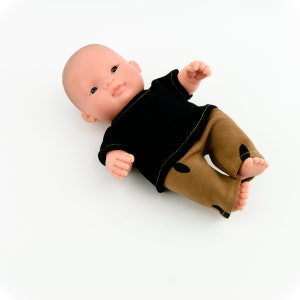 Miniland baby doll, 21cm doll clothes, boy doll clothes for 21 cm doll, baby doll clothes, doll black t-shirt, doll pants