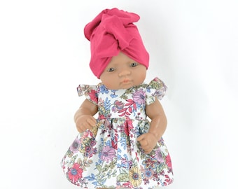 Miniland-poppenjurk, poppentulband, gebloemde poppenjurk, 32 cm poppenjurk, Miniland-poppenkleding,