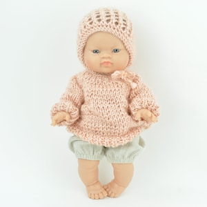 Jersey y gorro para muñeca Minikane, suéter de punto para muñeca de 34 cm (13 pulgadas), gorro con ojales de felpa para muñecas Paola Reina.