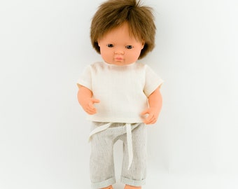 Miniland doll clothing, 38 cm doll clothes, miniland linen shirt, miniland pants, 15 inch boy doll clothes, stripes linen pants