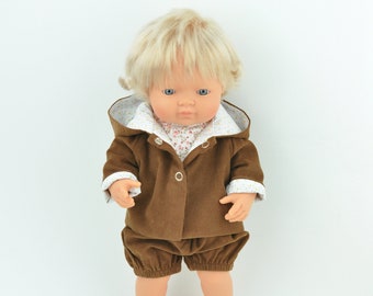 Miniland 38 cm doll coat  or bloomers, 15 inch doll coat, hooded miniland doll coat, brown corduroy coat for dolls, bloomers for Miniland