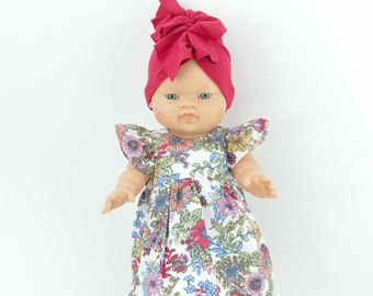 Paola reina Puppenkleid, Puppenturban, Puppenkleid geblümt, 34 cm Puppenkleid, Miniland Puppenkleidung,