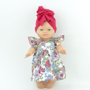 Paola reina doll dress, doll turban, floral doll dress, 34 cm doll dress, Miniland doll clothing,