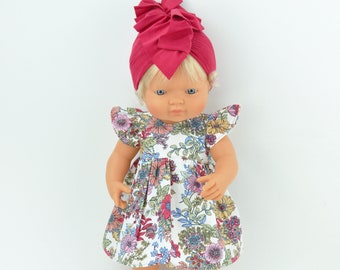 Robe de poupée Miniland, robe à fleurs de poupée, turban de poupée, robe de poupée de 38 cm Robe de poupée de 15 pouces, vêtements de poupée de 15 pouces
